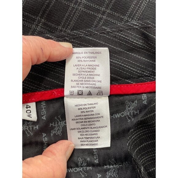 ASHWORTH Men's Checkered Dress Activewear Golf Shorts 40W Black Grey Flat Front - Picture 9 of 13